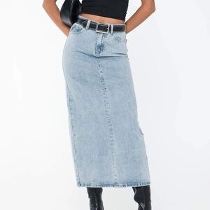 Princess Polly Whessler Split Back Denim Midi Skirt Angel Blue
